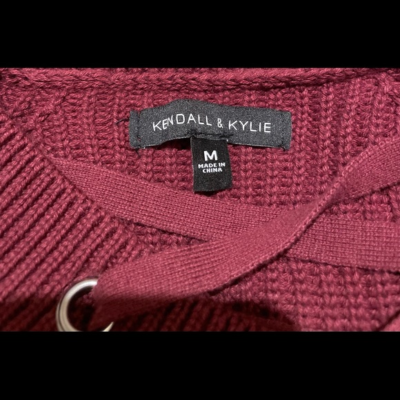 Pacsun Kendall and Kylie collection maroon cropped knit lace up v neck sweater - Picture 2 of 2